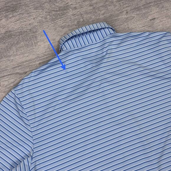 Peter Millar Summer Comfort Golf Polo L Dallas Country Club DCC Striped Blue EUC - Picture 10 of 10